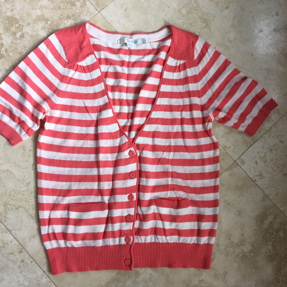 Bode linen orange stripe short sleeve cardigan XS